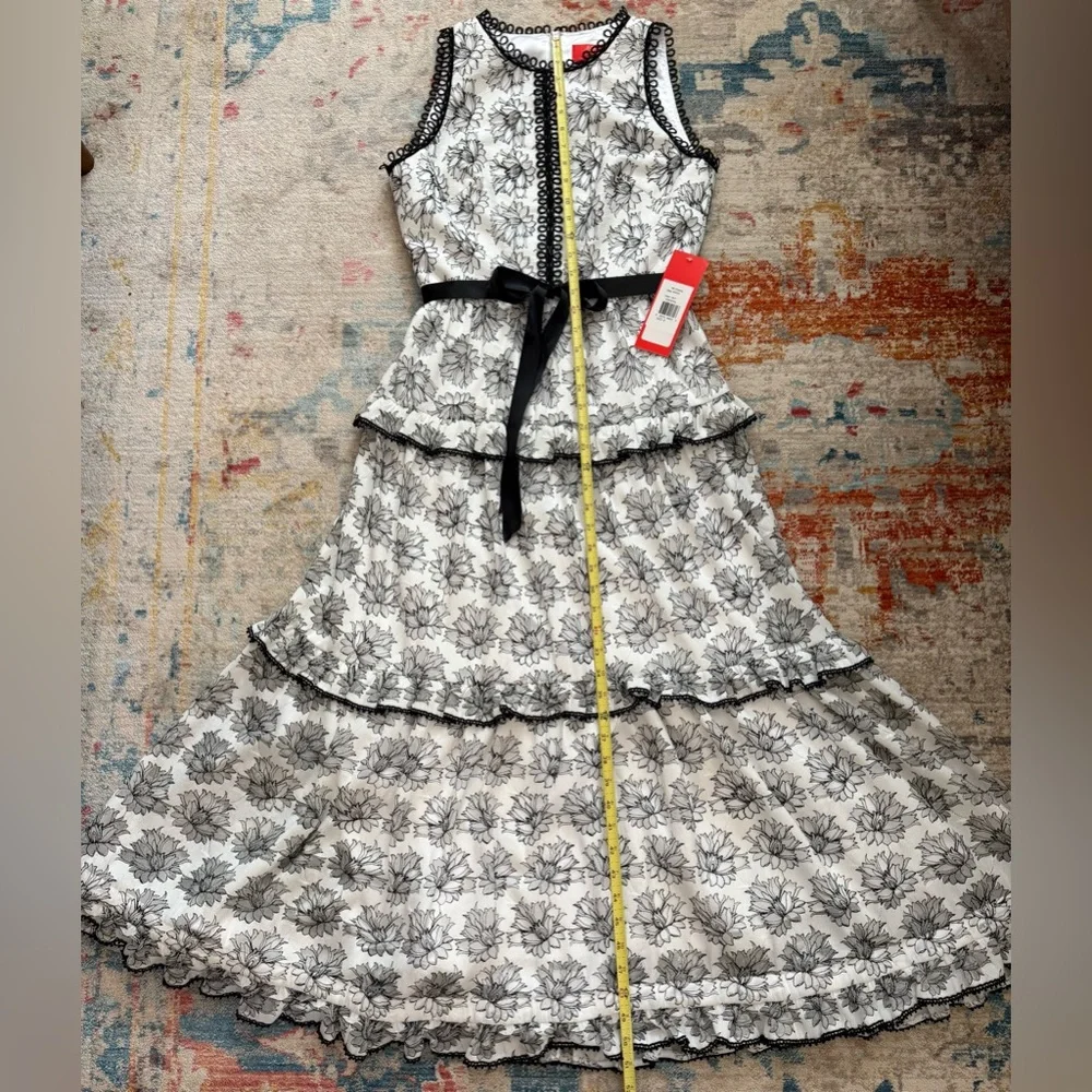 Monique Lhuillier A-Line Cocktail Dress, White/Black, Floral Women's 8 - Picture 3 of 16